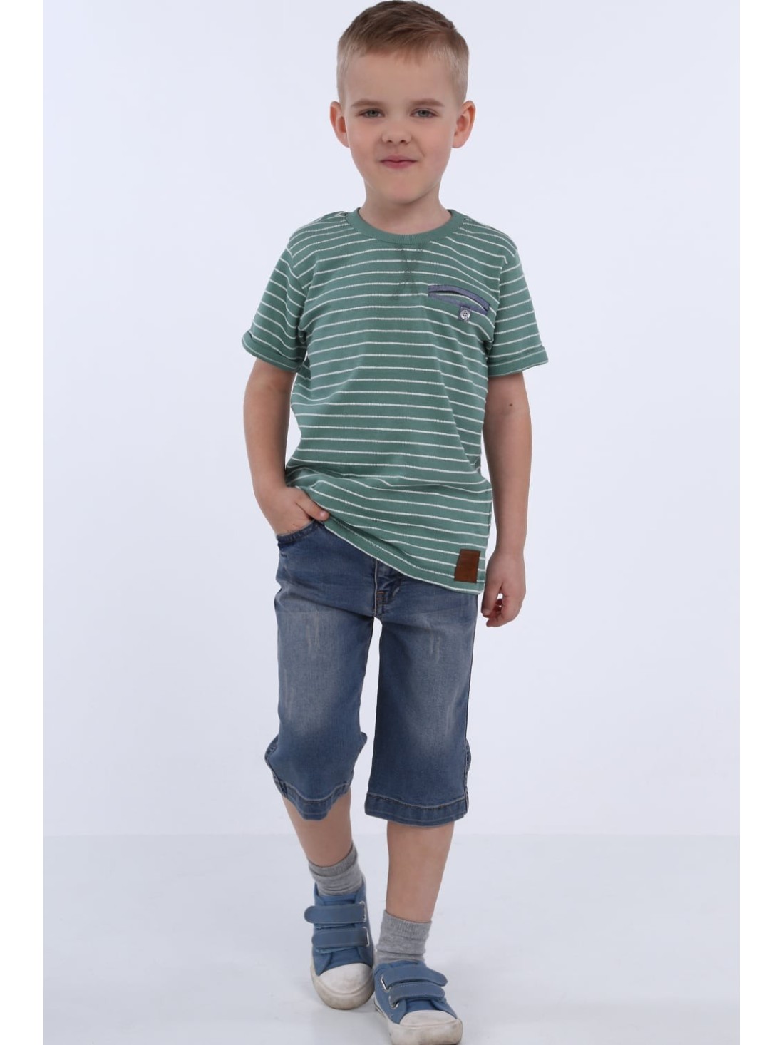 Boys\' striped T-shirt, green NDZ4474 - Online store - Boutique